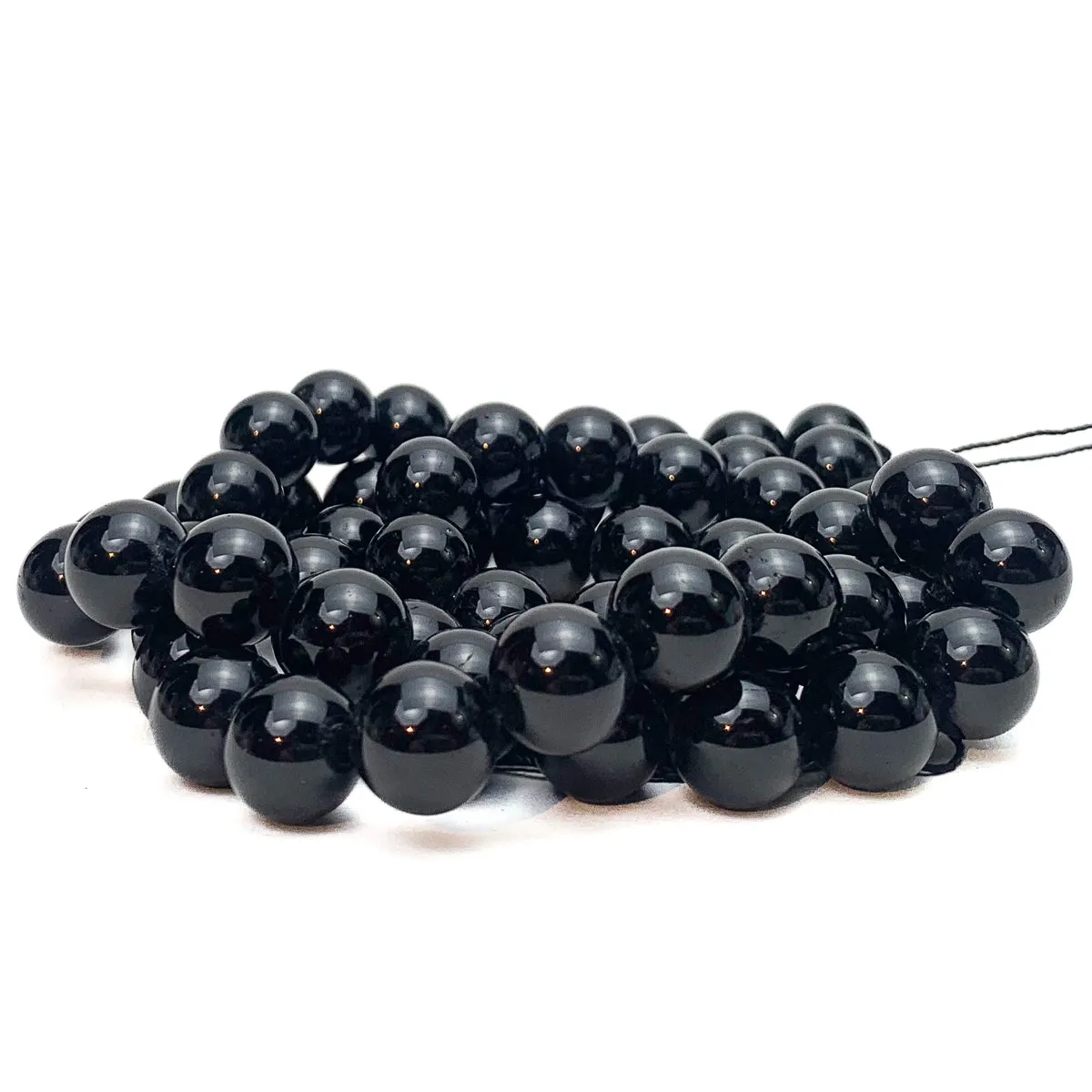 Black Tourmaline 12mm Smooth Rounds Bead Strand