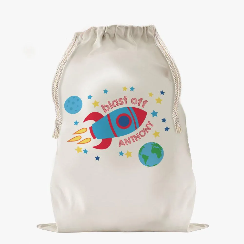 Blast Off To Dream Land Custom Drawstring Sack