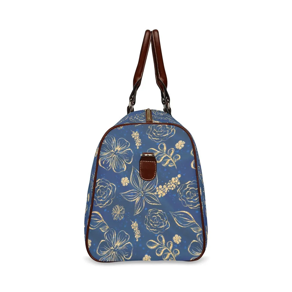 Blue & Gold Waterproof Travel Bag/Small (Model 1639)