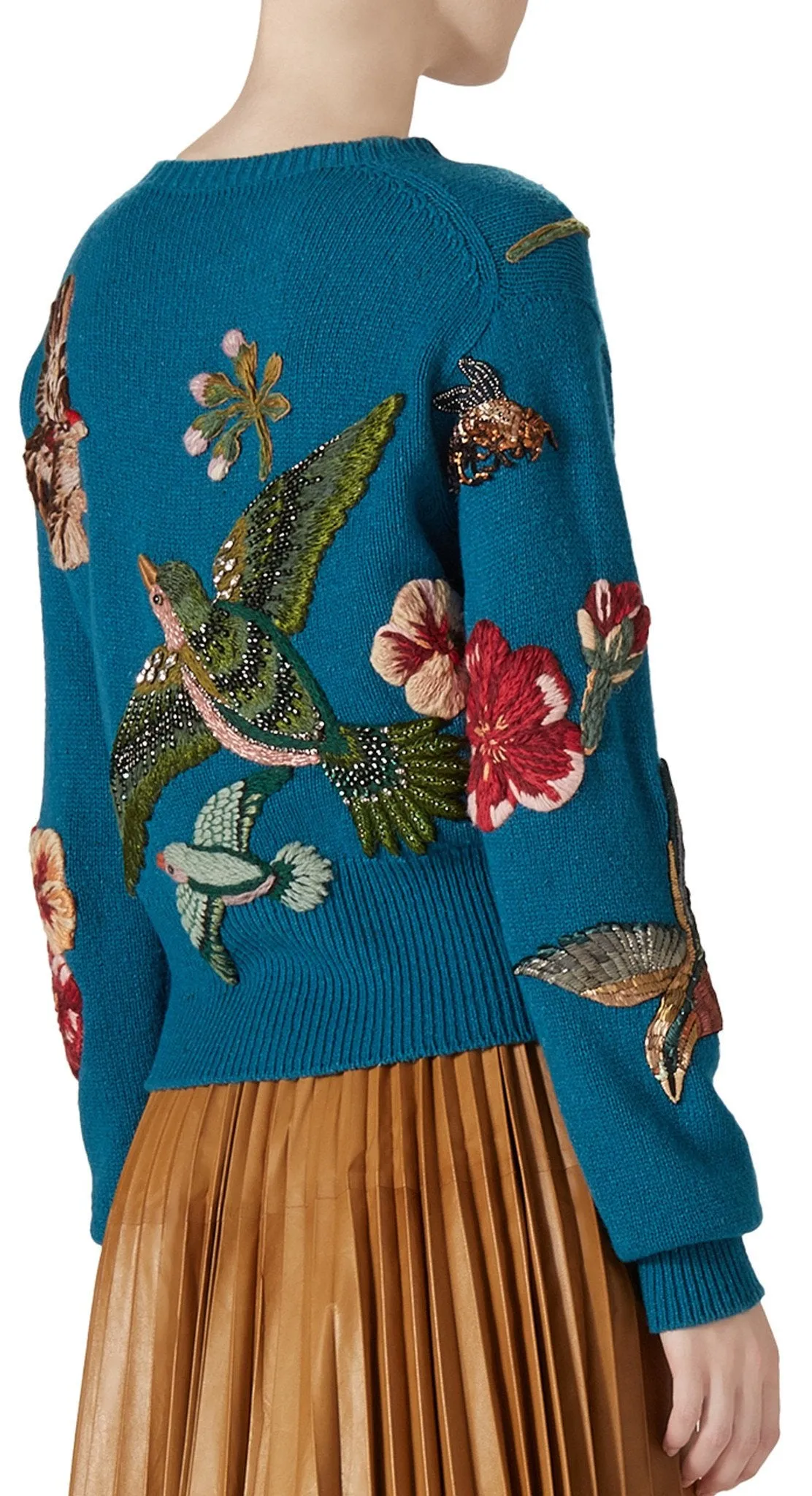 Blue Embroidered Knit Sweater