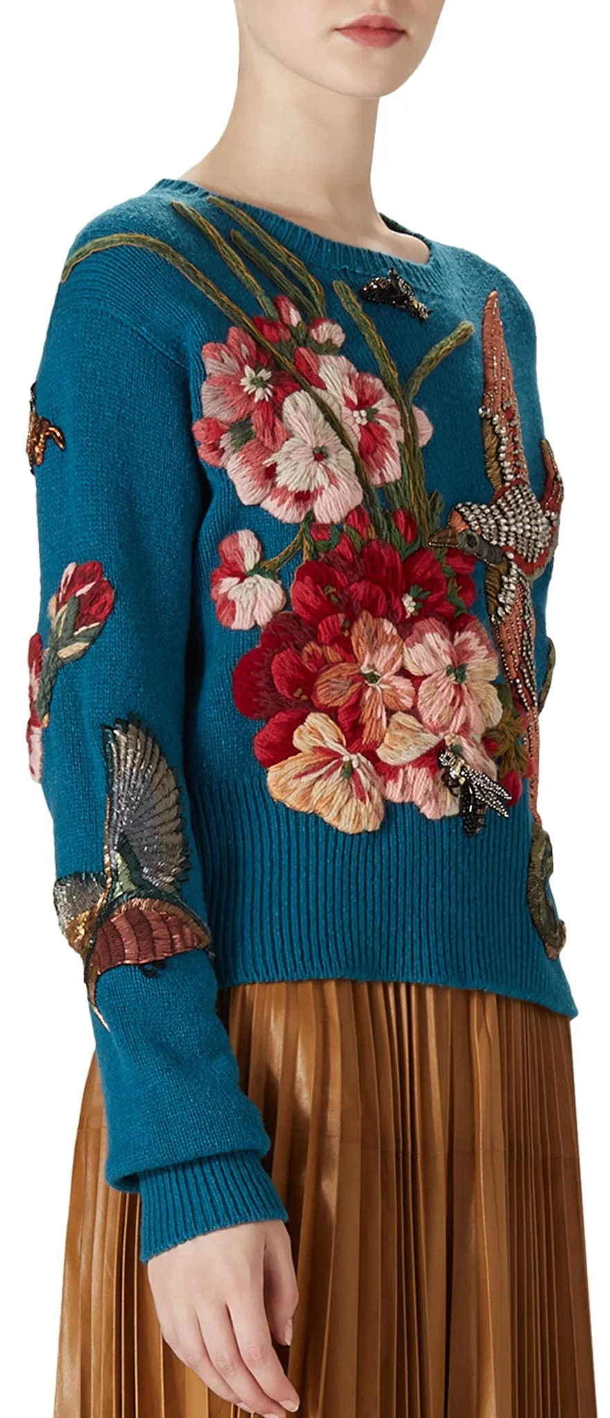 Blue Embroidered Knit Sweater