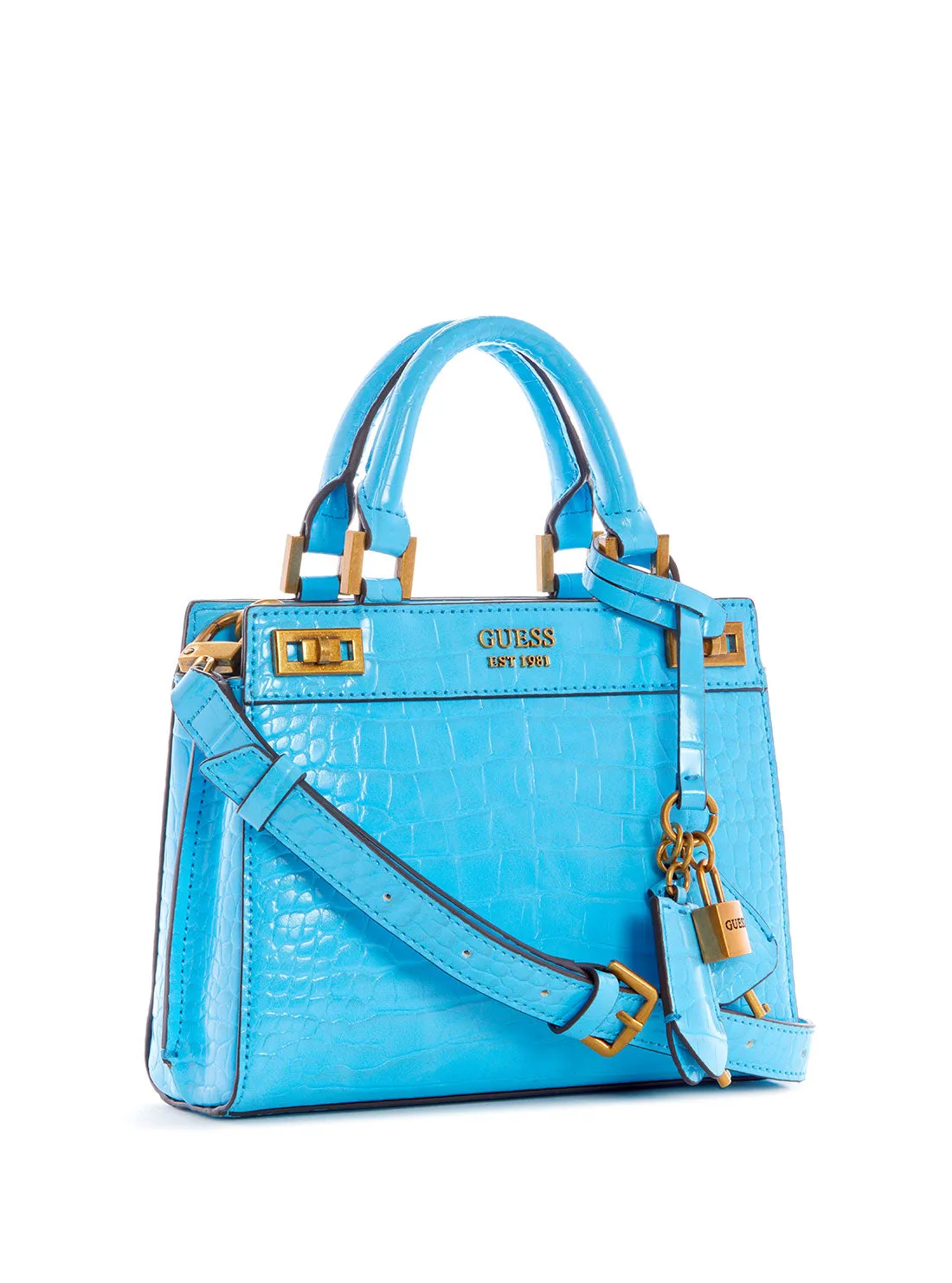 Blue Katey Croc Mini Satchel Bag