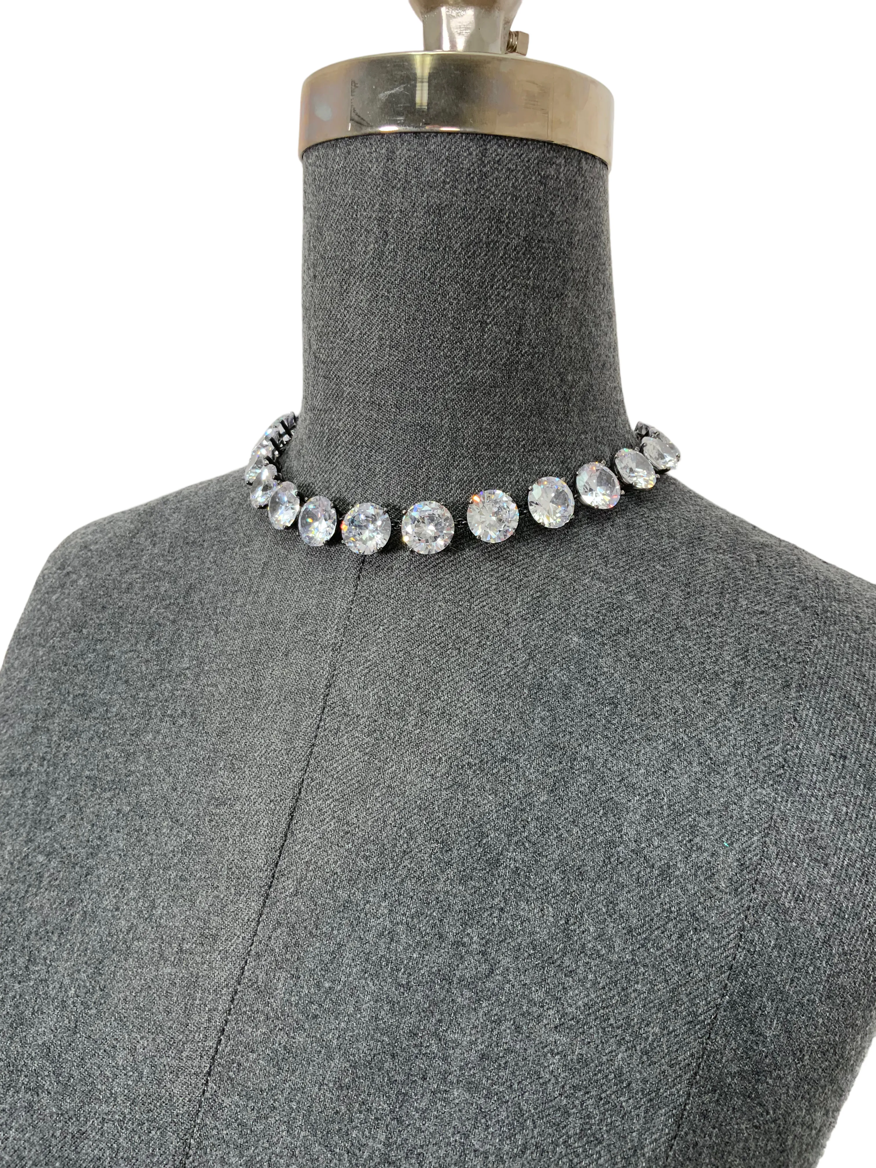 Bottega Veneta Oxidized Sterling Silver Cubic Zirconia Necklace