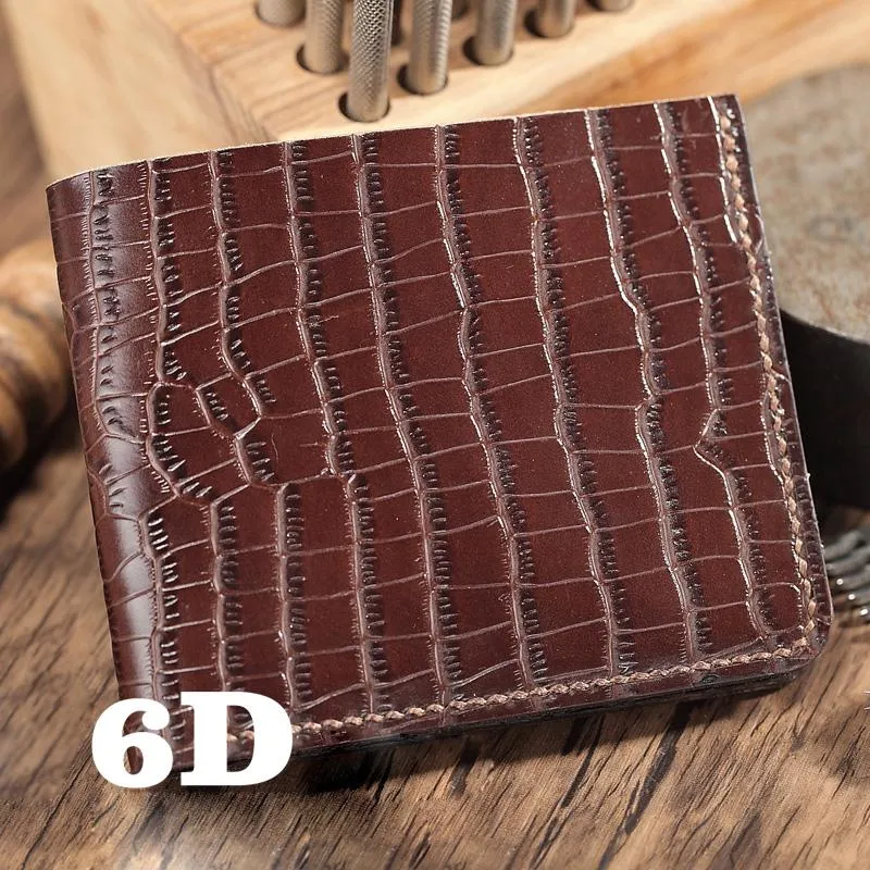 Brown Crocodile Pattern Leather Mens  billfold Wallet Bifold Small Wallet For Men