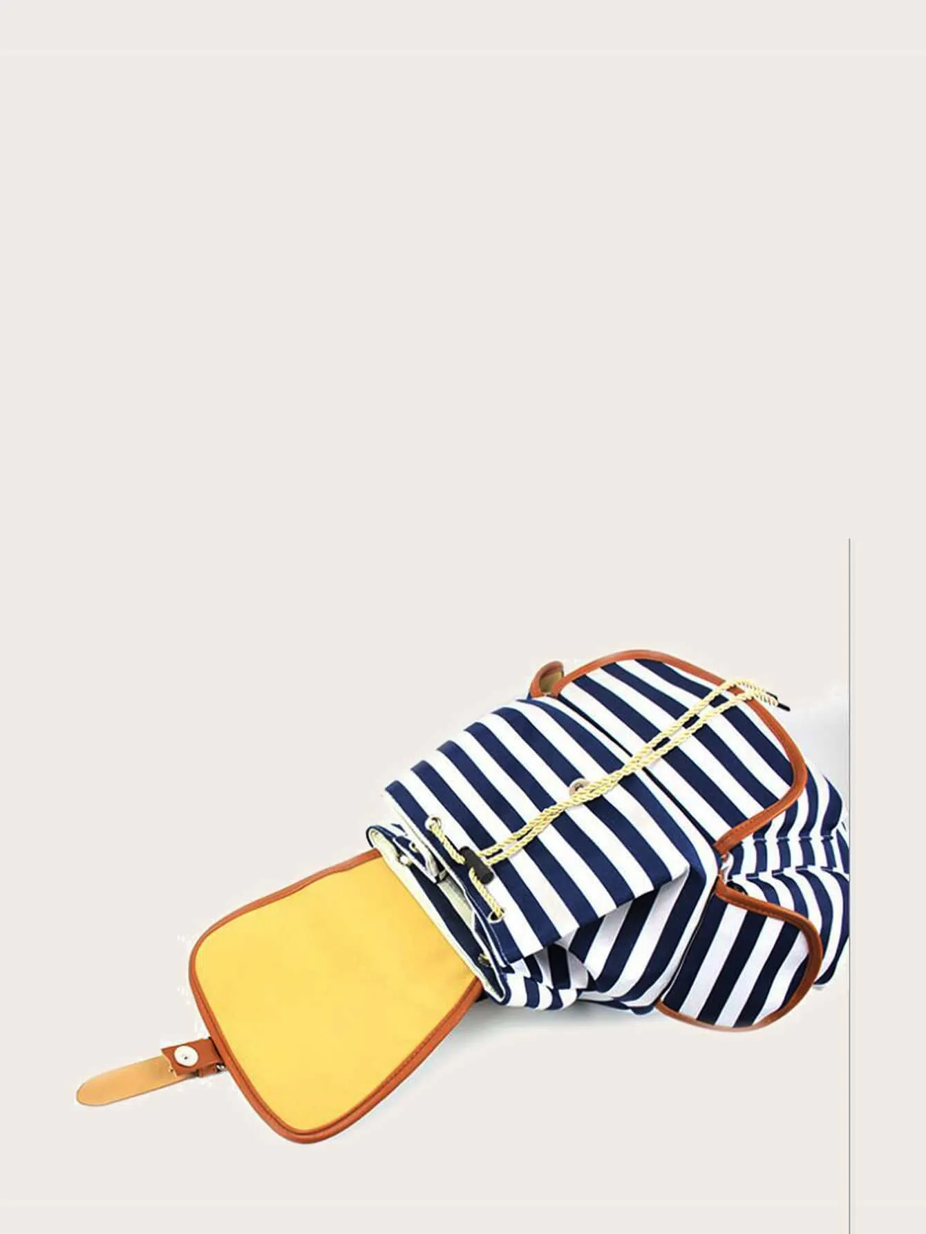 Buckle Decor Striped Pattern Flap Backpack