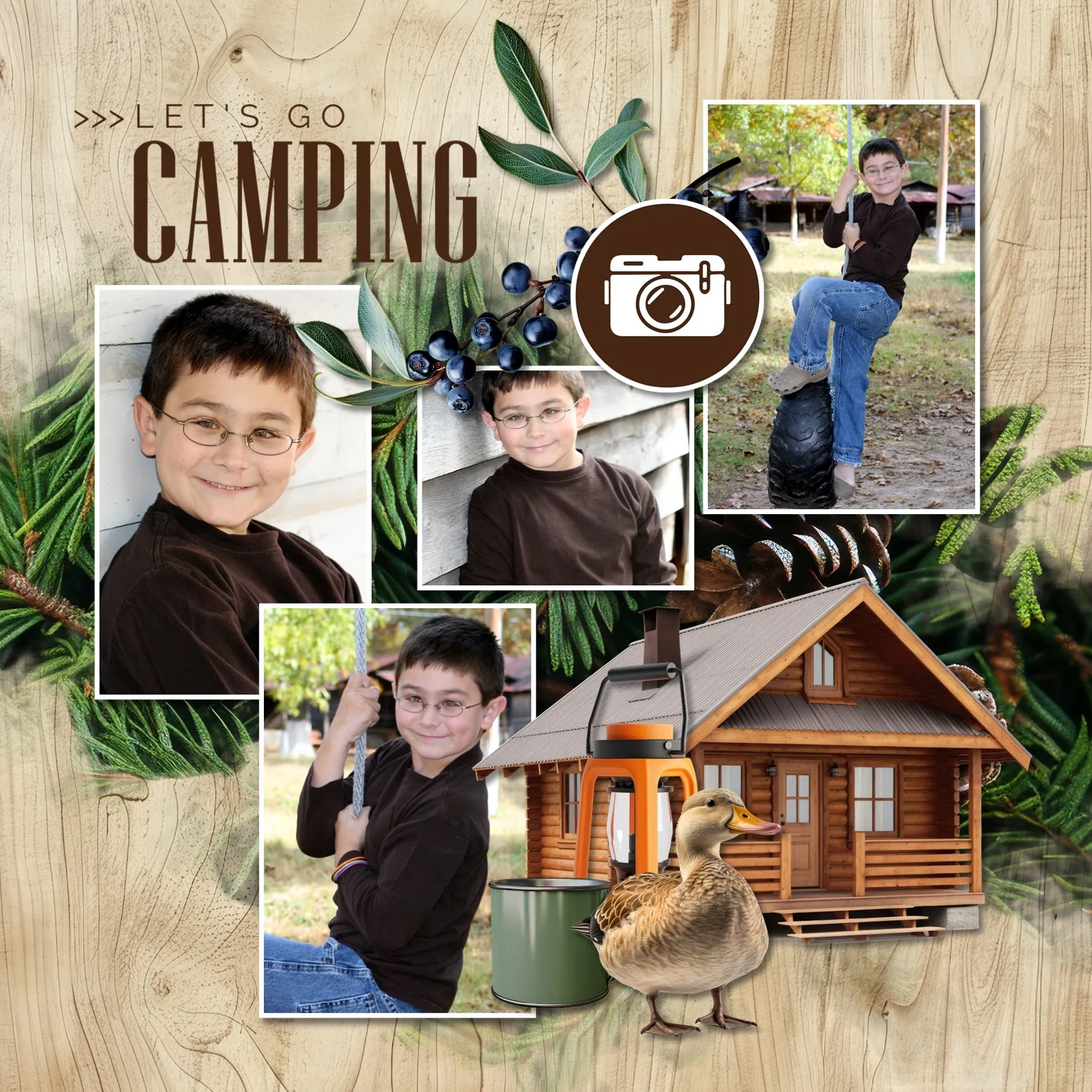 Camping Natural Wood Papers Digital Scrapbook Kit