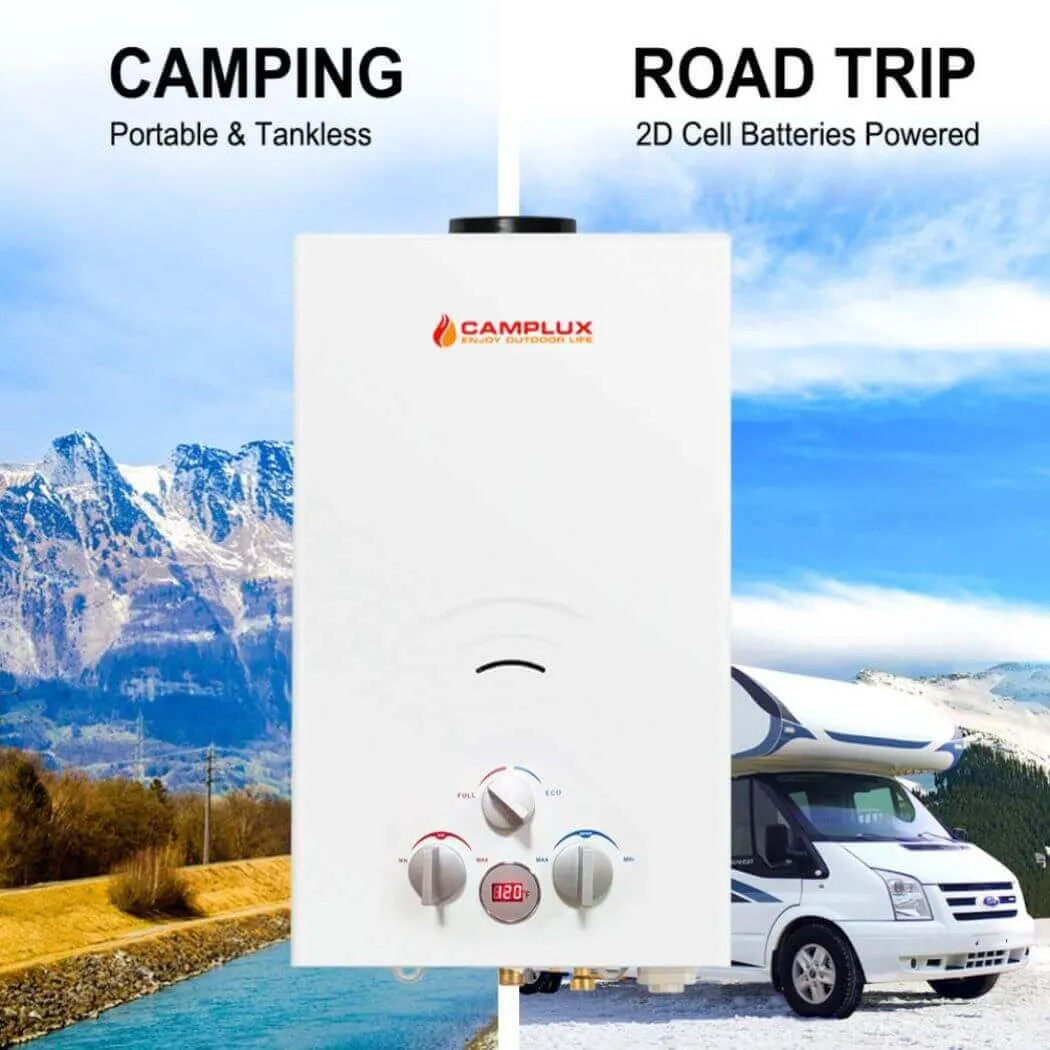 Camplux 2.64 GPM Propane Portable Gas Water Heater With Digital Display, White