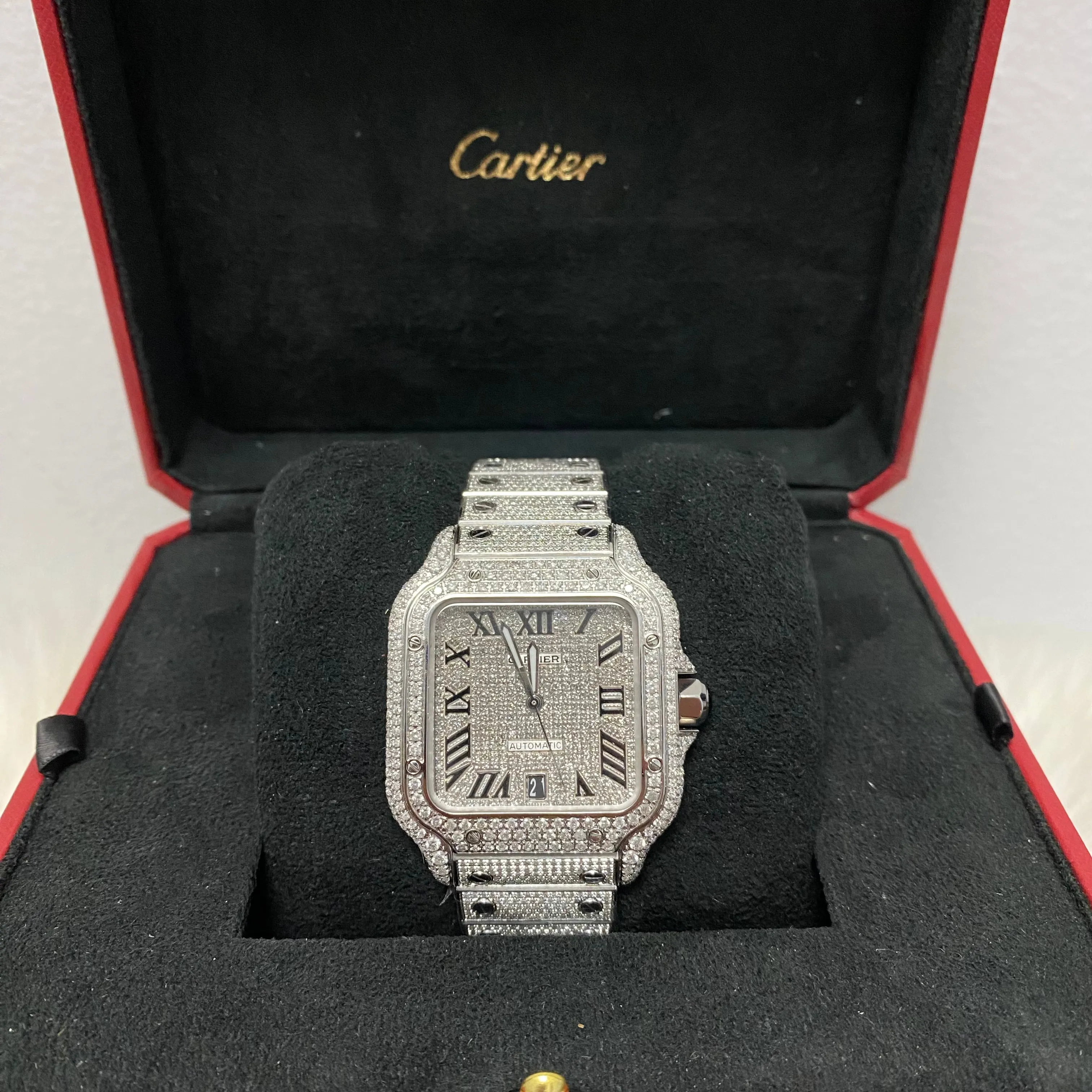 Cartier Santos 40Mm Natural Diamonds Bussdown Arabic Fully Linked 2022