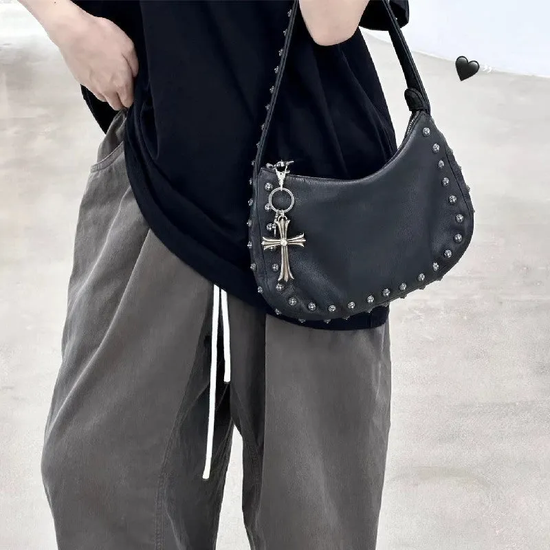 Chh Chrome Heart Leather Bag Rivet Cross