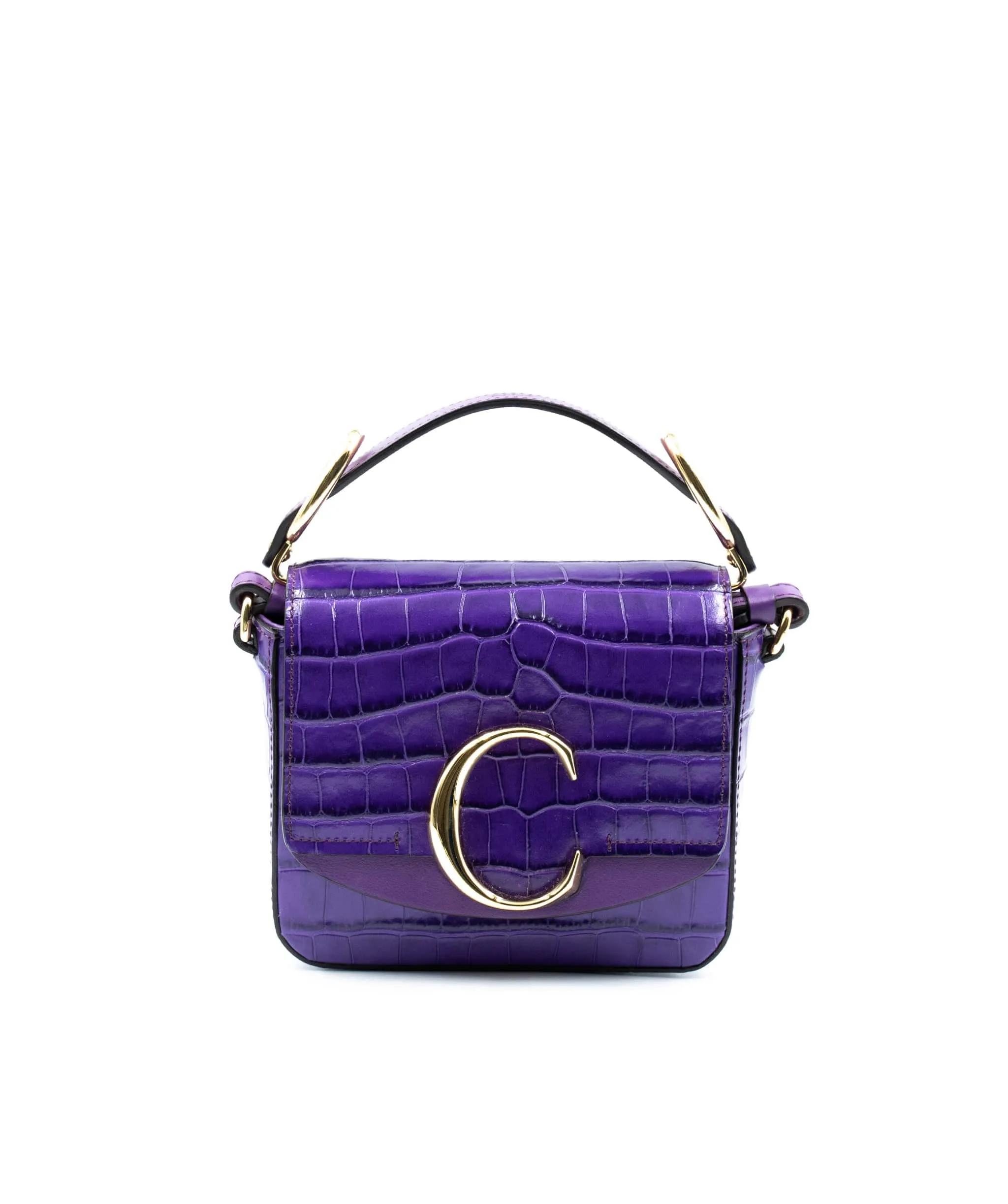 Chloe mini C bag in embossed croc, in nightfall purple colour. AJL0017