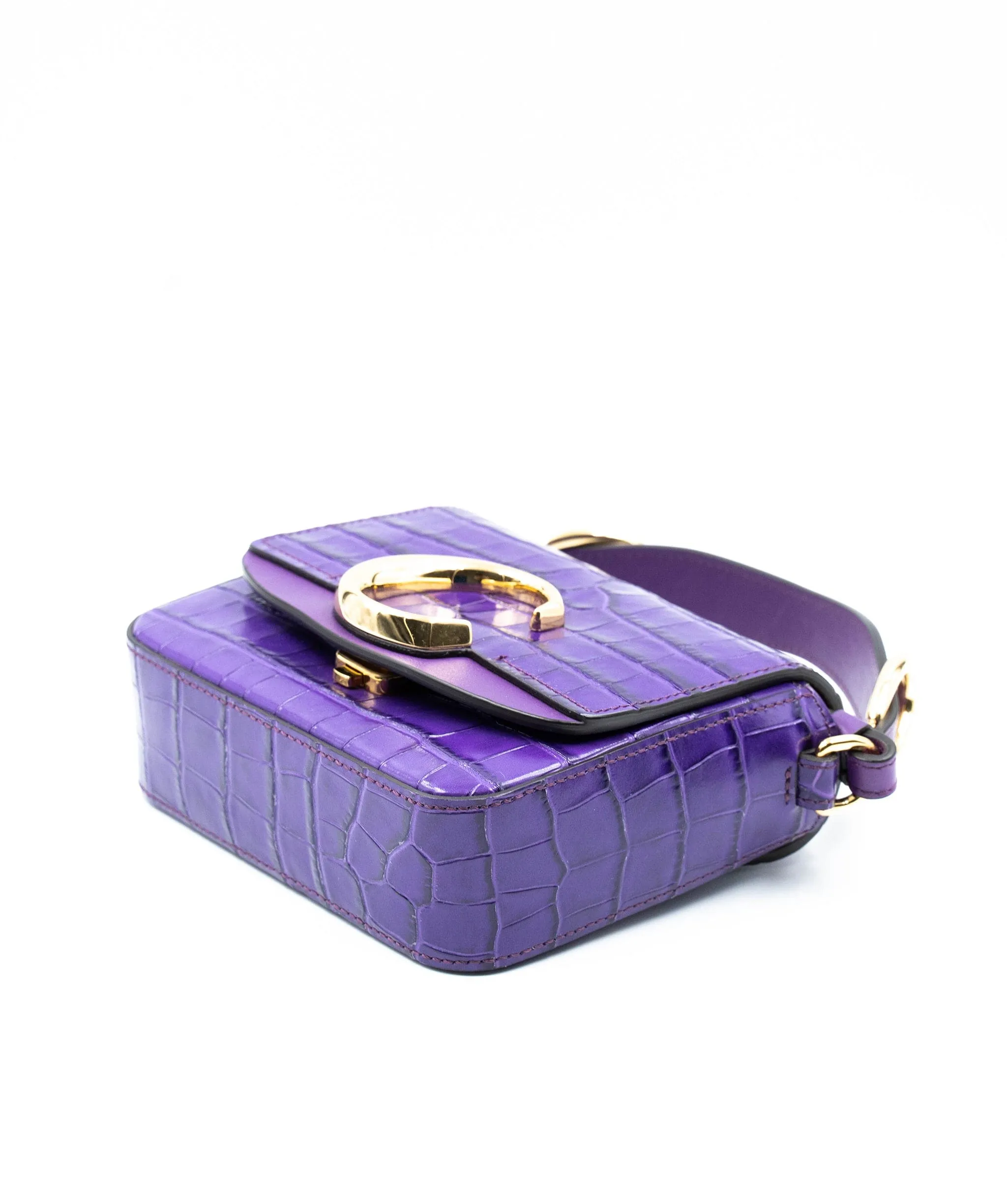 Chloe mini C bag in embossed croc, in nightfall purple colour. AJL0017