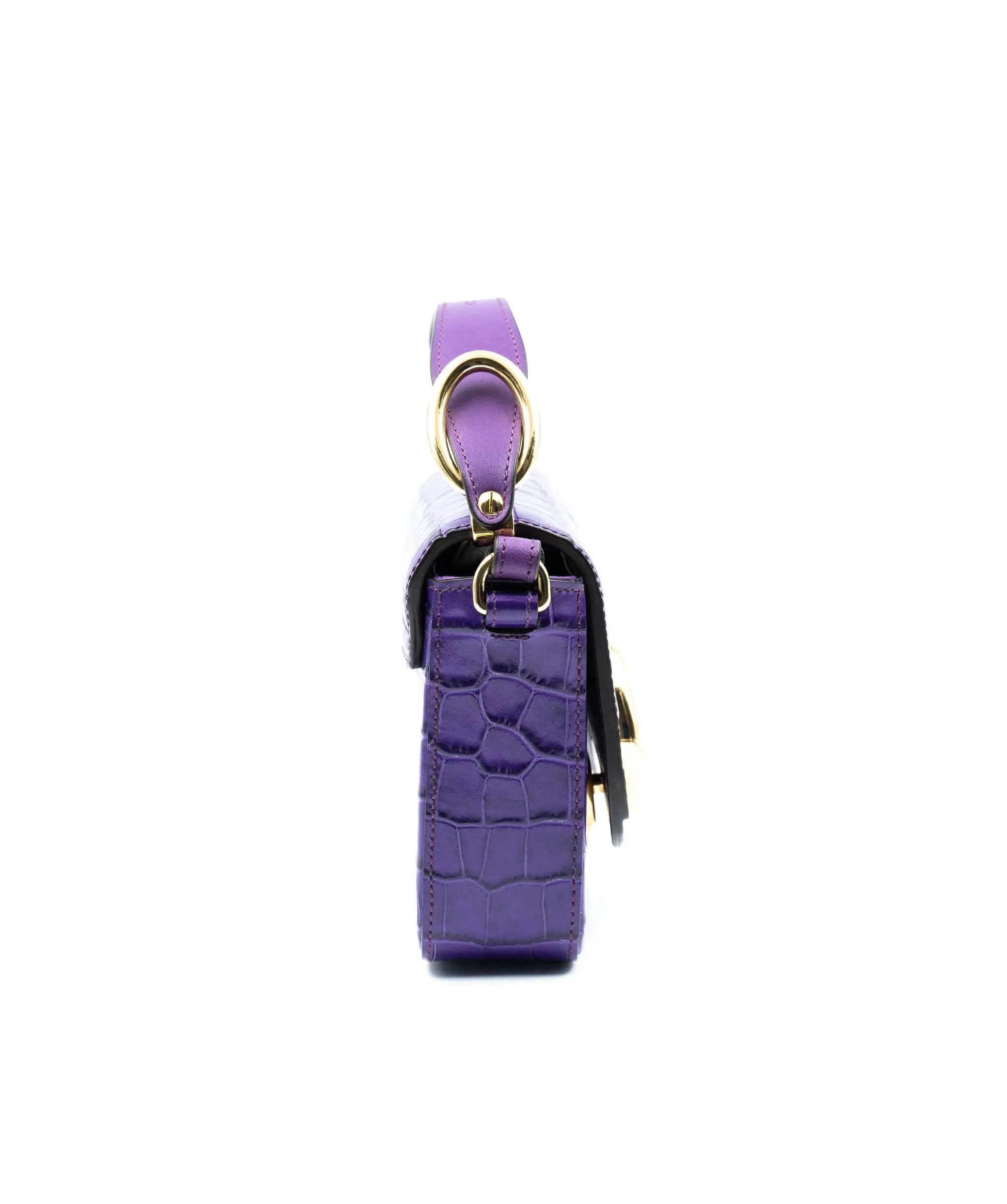 Chloe mini C bag in embossed croc, in nightfall purple colour. AJL0017