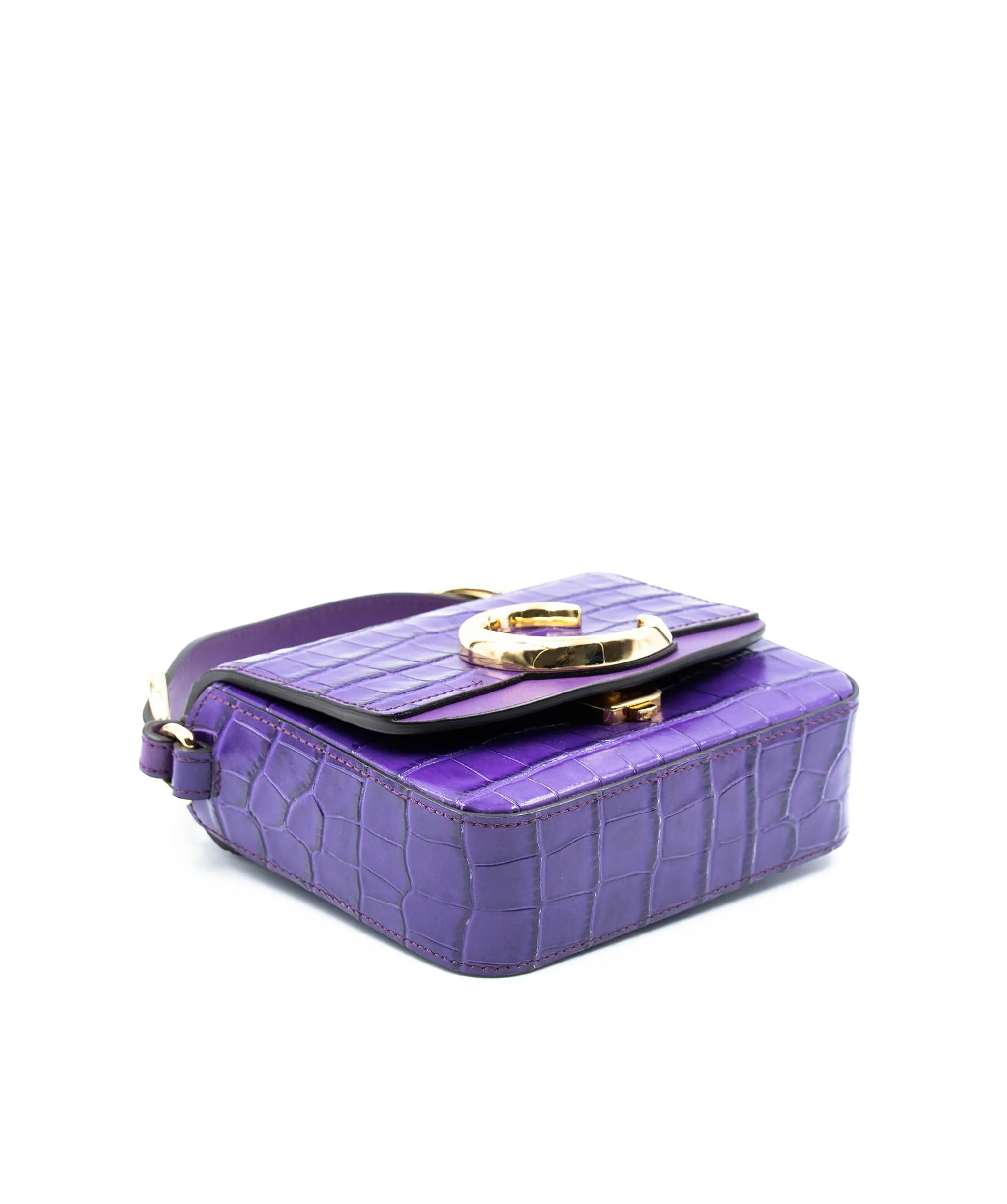 Chloe mini C bag in embossed croc, in nightfall purple colour. AJL0017