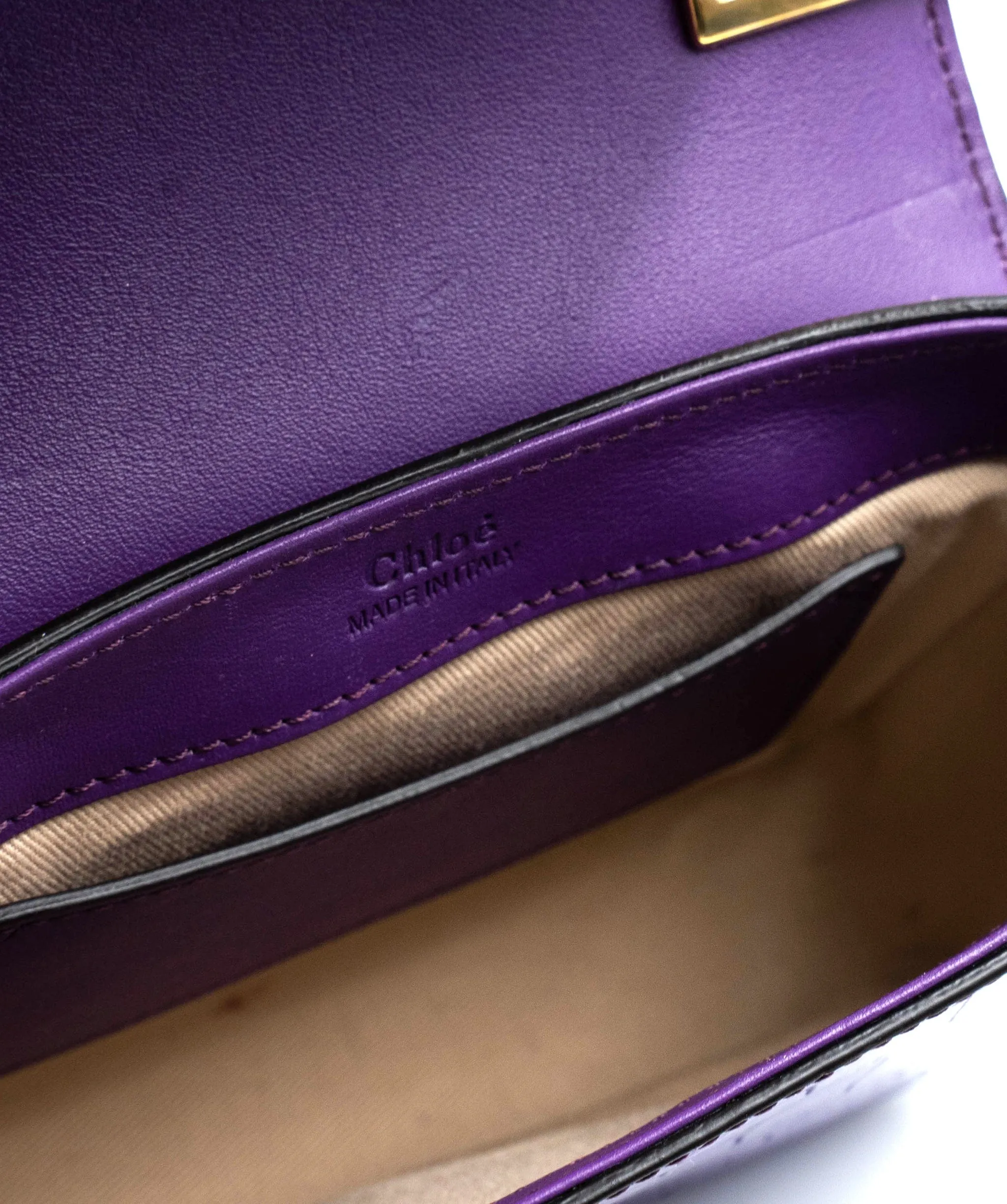 Chloe mini C bag in embossed croc, in nightfall purple colour. AJL0017