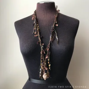 Chocolate Tweed Fiber Necklace w/Stones (FCN018)