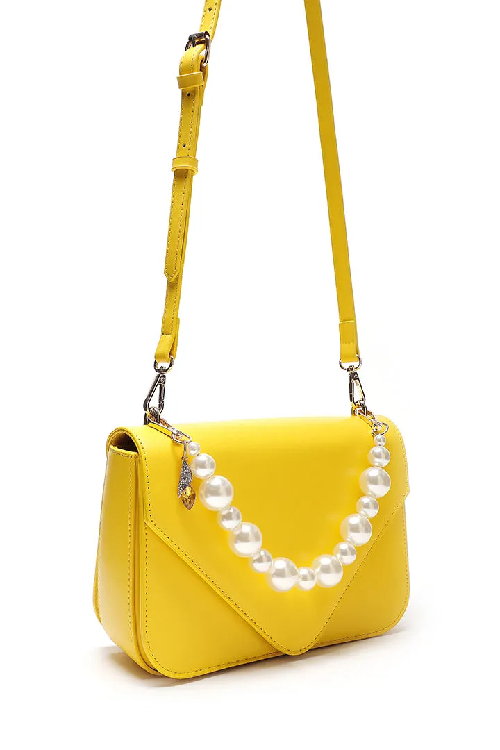 Choice Solid Flap Pearl Handbag Yellow