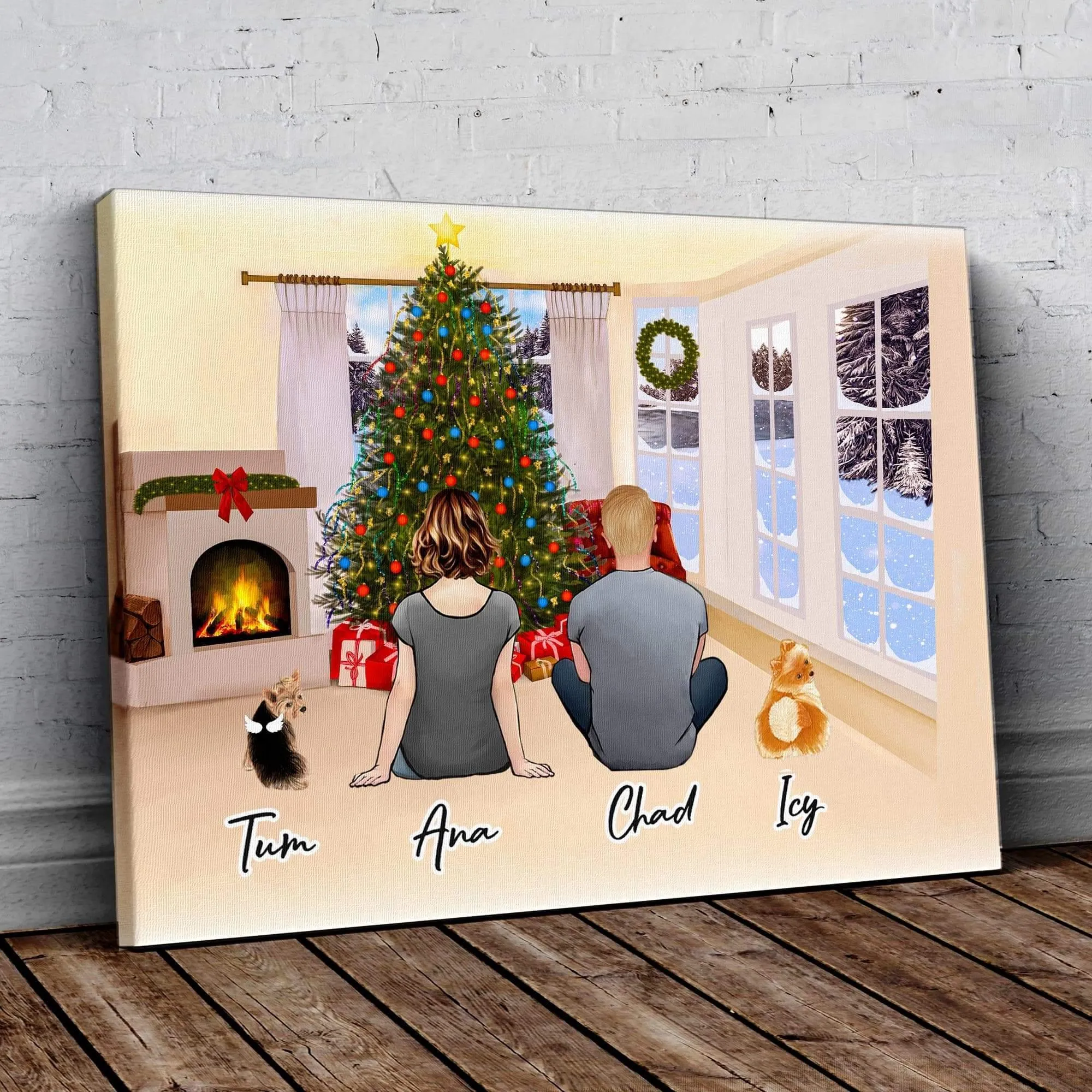 Christmas Living Room Personalized Pet & Owner Wrapped Canvas