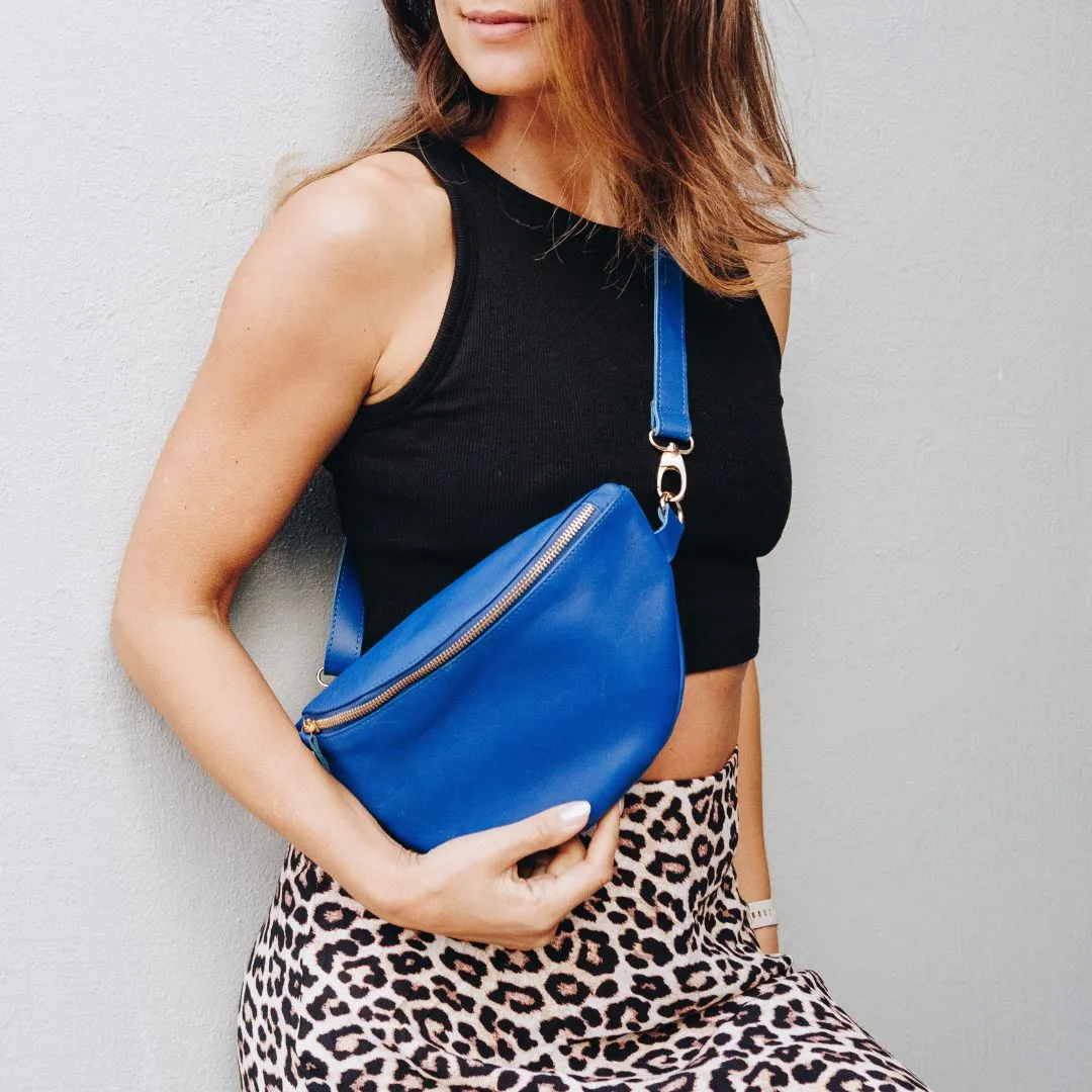 Cobalt Leather Bum Bag (w Gold Fittings)