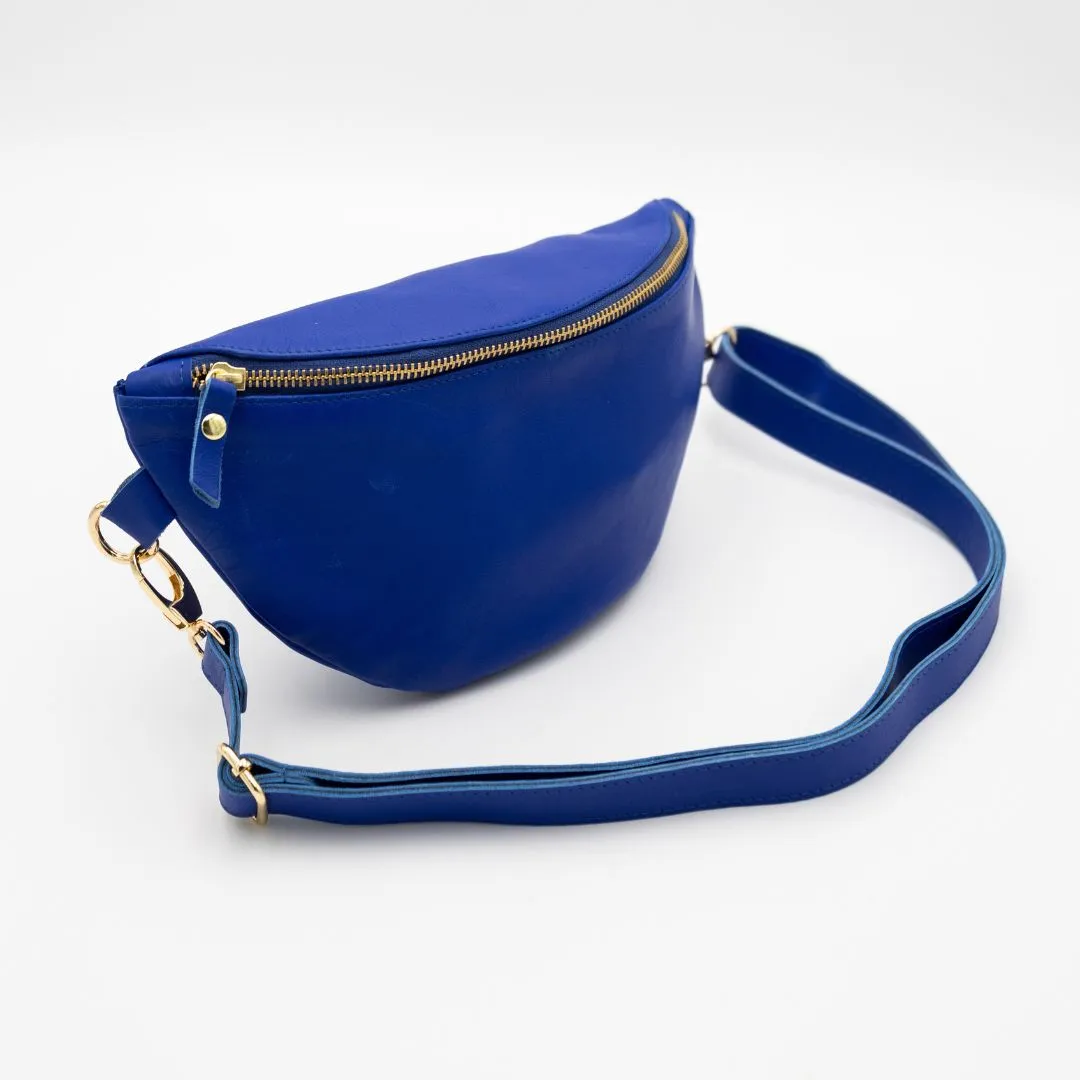 Cobalt Leather Bum Bag (w Gold Fittings)