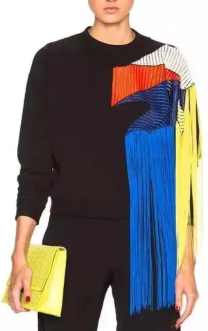 Color-Block Fringed Sweatshirt