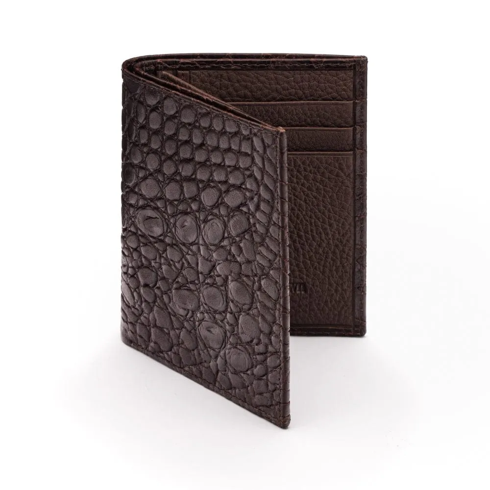 Compact Leather Wallet With 6 CC And ID - Brown Croc