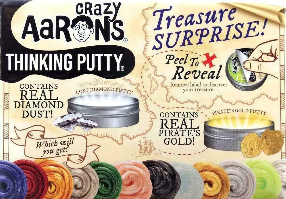 Crazy Aaron's Putty Mini Tins Treasure Surprise Peel to Reveal (Collect All 12 Colors) Gift Set Party Bundle - 4 Pack (.47oz Each) Items are Assorted and May Contain Duplicates