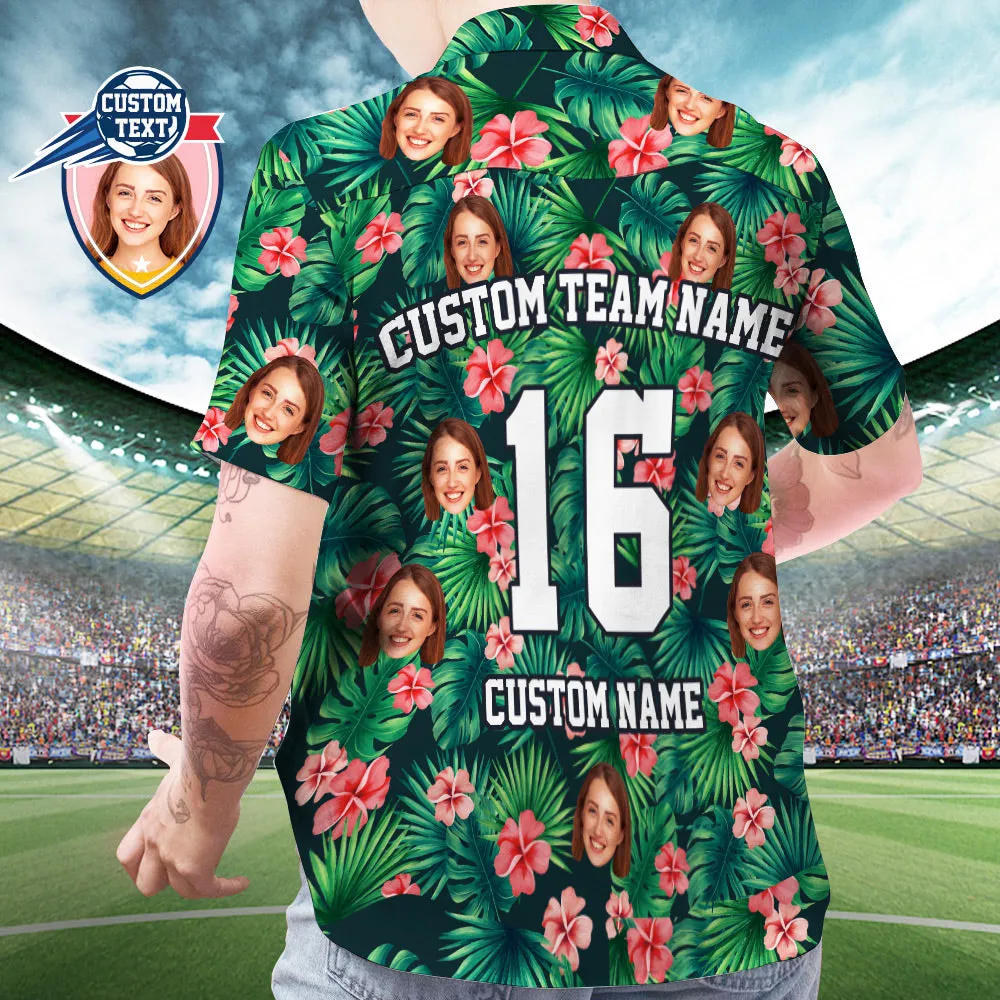 Custom Printed Hawaiian Shirt for Fans Personalised Face and Text Hawaiian Shirt Gift for fans - Red Flowers Design