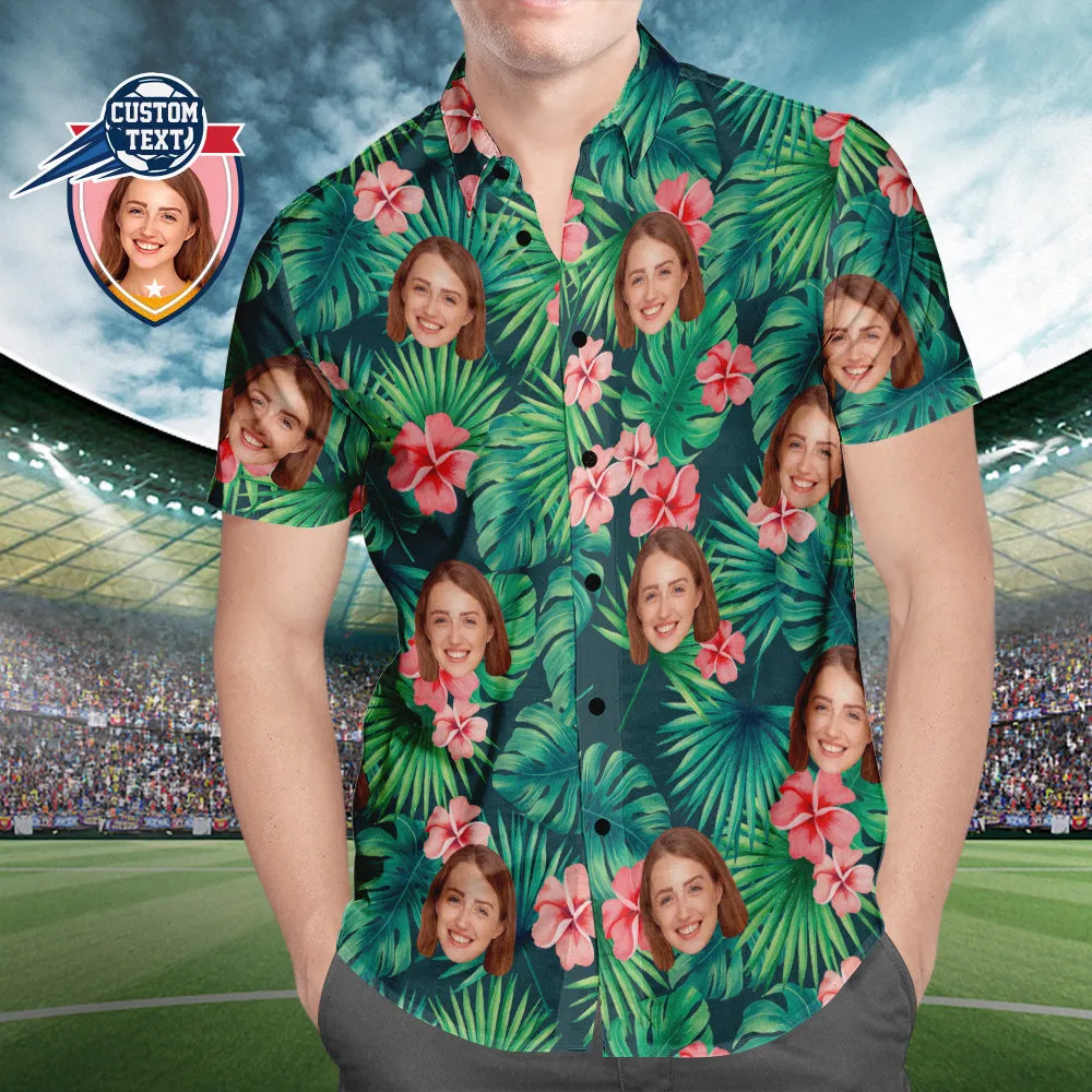 Custom Printed Hawaiian Shirt for Fans Personalised Face and Text Hawaiian Shirt Gift for fans - Red Flowers Design