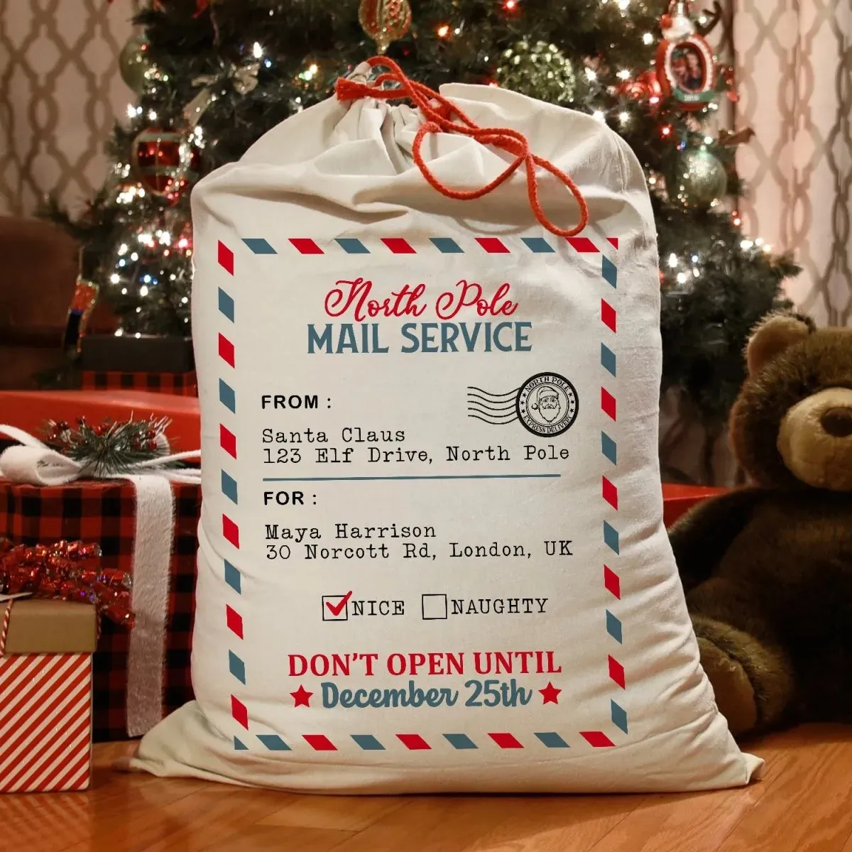 Custom Santa Gift Sack - Christmas Eve Delivery - Personalised Festive Design