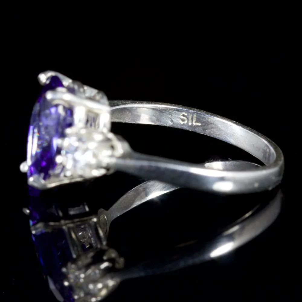 Cz Tanzanite Paste Stone Trilogy Ring Silver Ring