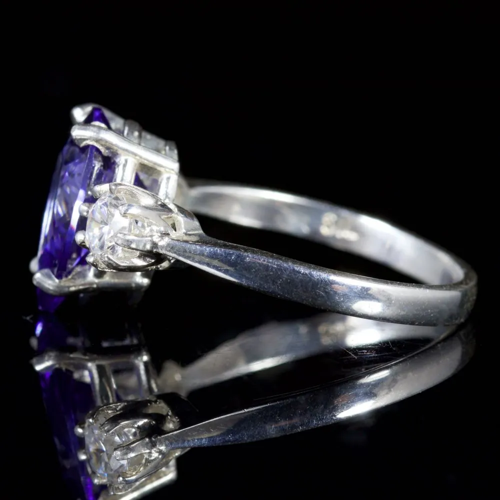 Cz Tanzanite Paste Stone Trilogy Ring Silver Ring