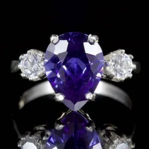 Cz Tanzanite Paste Stone Trilogy Ring Silver Ring