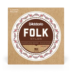 D'Addario EJ32 Folk Nylon Silver Wound/Black Nylon