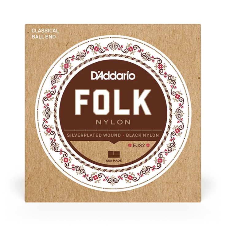 D'Addario EJ32 Folk Nylon Silver Wound/Black Nylon