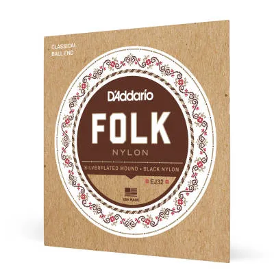 D'Addario EJ32 Folk Nylon Silver Wound/Black Nylon