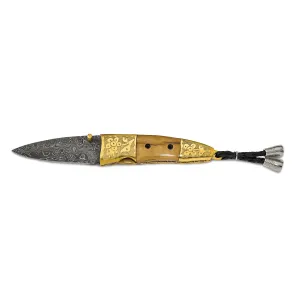 Damascus Steel 256 Layer Woolly Mammoth Tusk Ivory and Brass Handle Folding Knife