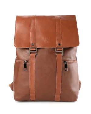 Distressed Leather Carryall Slim Backpack - Camel