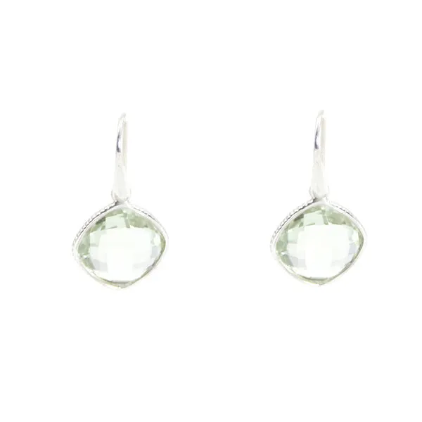 Earrings - Diamond Shape Green Amethyst & Sterling Silver