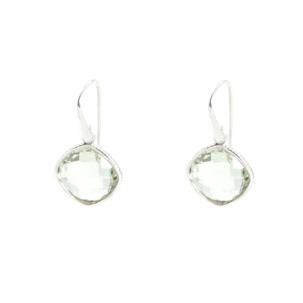 Earrings - Diamond Shape Green Amethyst & Sterling Silver