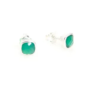 Earrings - Studs Small Green Agate & Sterling Silver