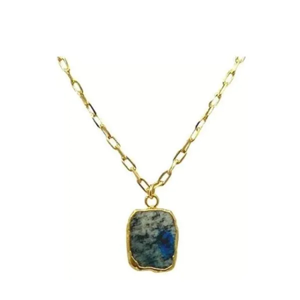 Electroform Pendant on Link Chain: Azurite Jasper: Gold or Silver (N_CP749AJ)