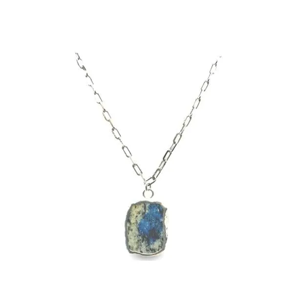 Electroform Pendant on Link Chain: Azurite Jasper: Gold or Silver (N_CP749AJ)