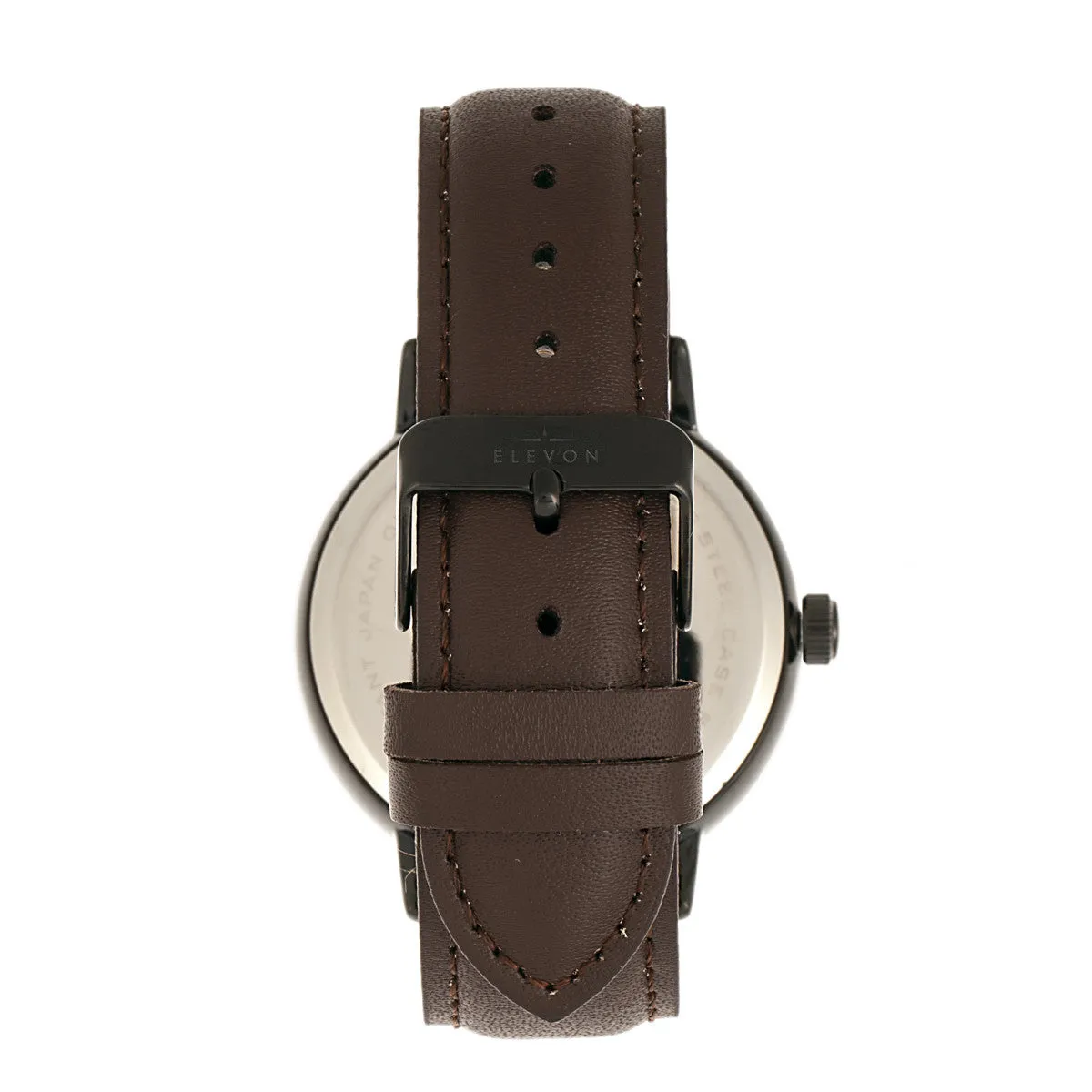 Elevon Vin Leather-Band Watch w/Date - Black/Brown