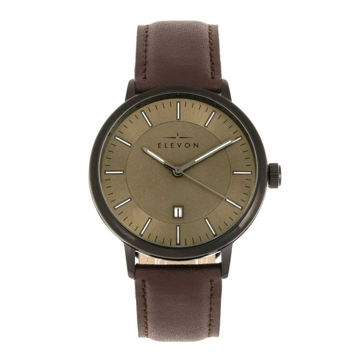 Elevon Vin Leather-Band Watch w/Date - Black/Brown