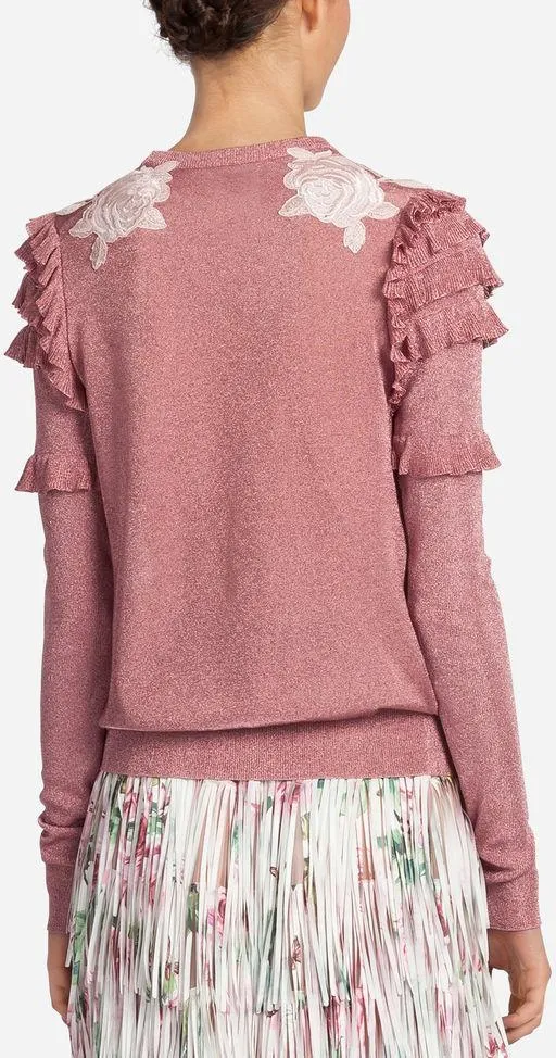 Embroidered Ruffled Sweater, Pink