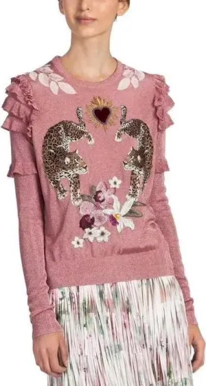 Embroidered Ruffled Sweater, Pink