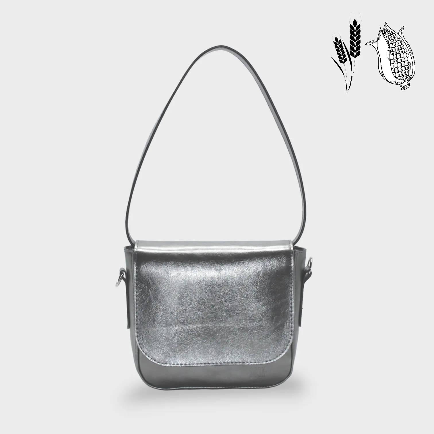 Envelope - Corn Vegan Leather Midi Bag Metallic Silver