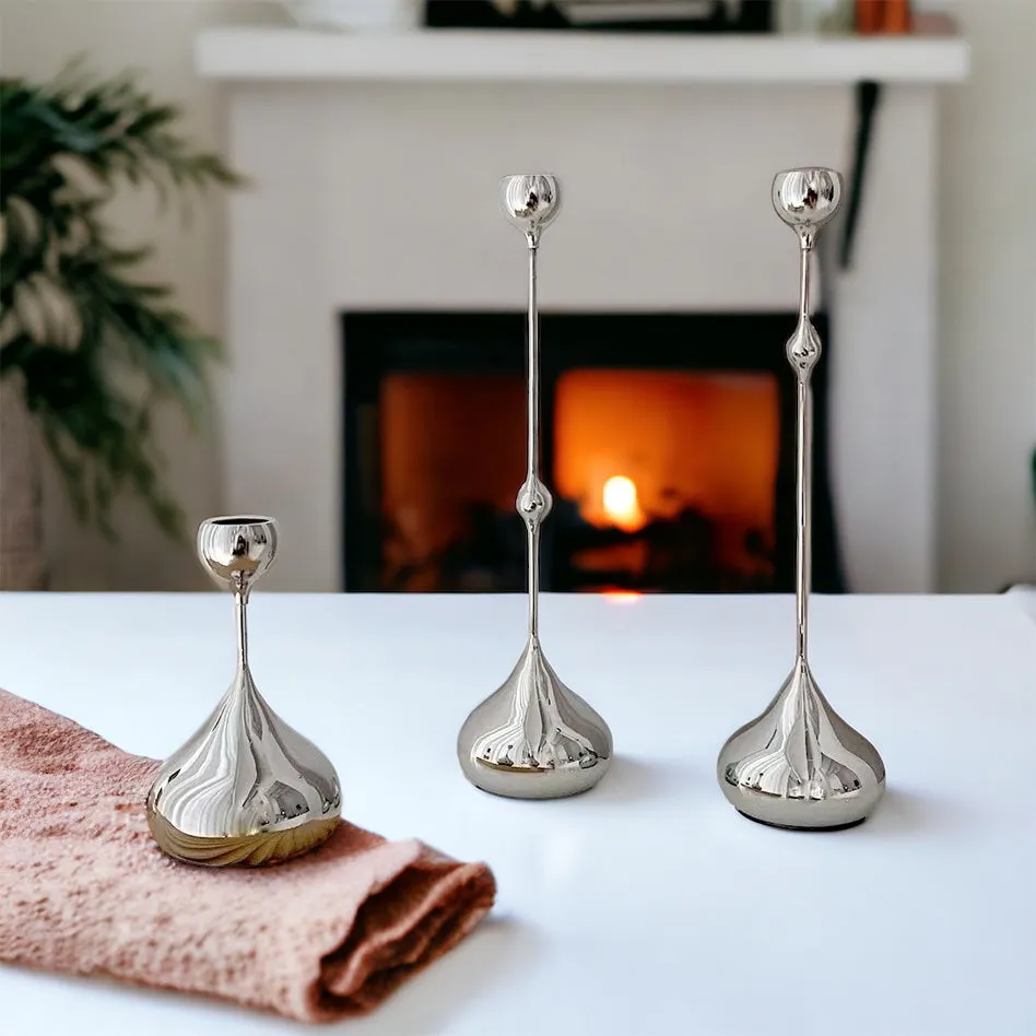 European Water Drop Silver Tone Candle Holders