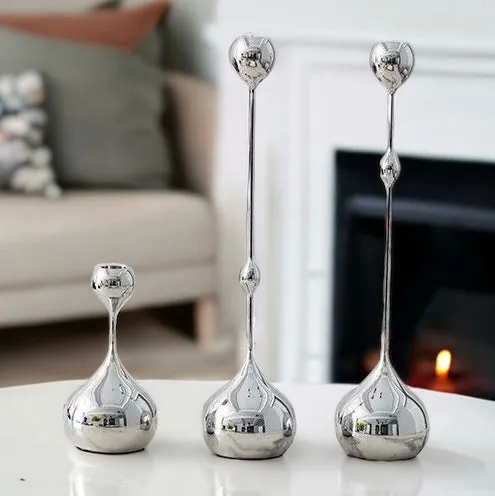 European Water Drop Silver Tone Candle Holders