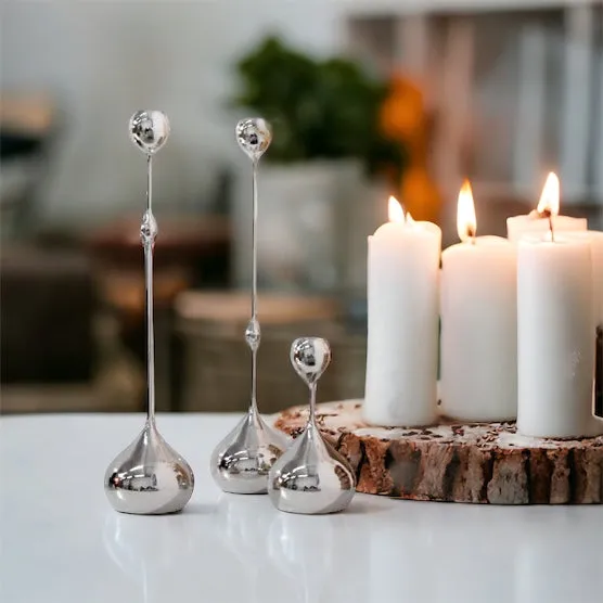 European Water Drop Silver Tone Candle Holders